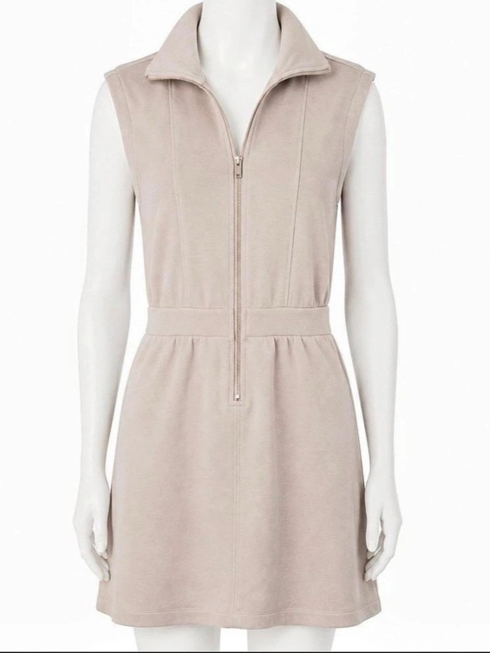 Elie Tahari Taupe / Beige sleeveless zip up dress with collar medium